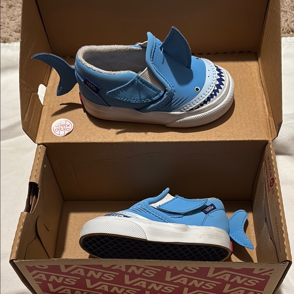 Vans Blue Shark Slip-On Sneakers with Velcro Strap
